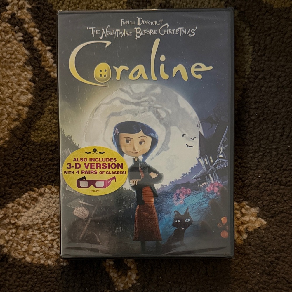 NEW Coraline DVD Movie — also includes 3-d version with 4 pairs of glasses!
